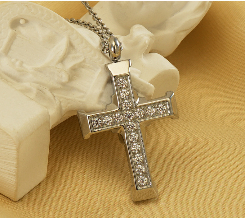 Stainless Steel Titanium Steel Simple Style Classic Style Cross Inlay Zircon Pendant Necklace display picture 2