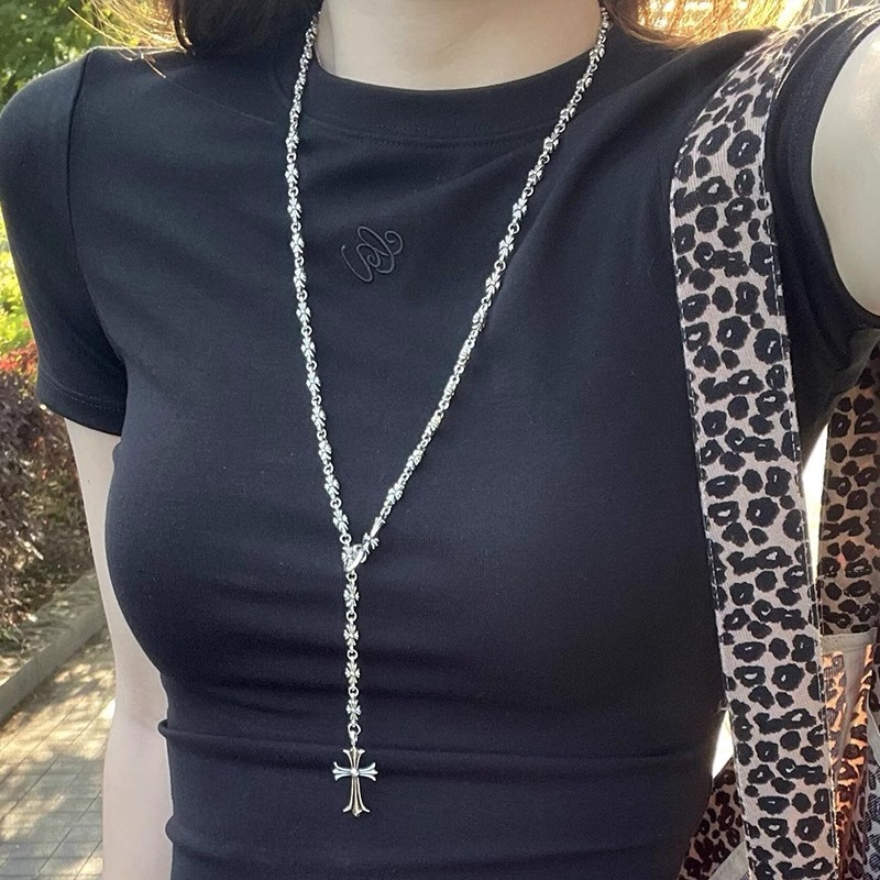 十字架流苏长款个性街头嘻哈ins原宿风伸缩项链男女情侣毛衣链潮|undefined