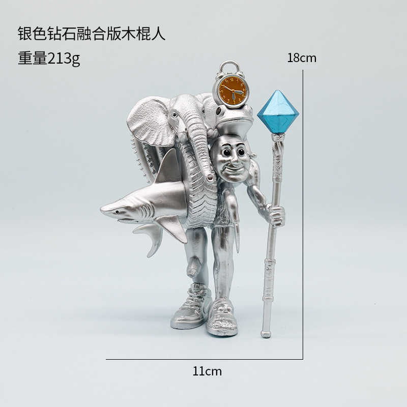 跨境新品美国山海经手办摆件木棍人融合版合体通通通鲨鱼创意模型|undefined