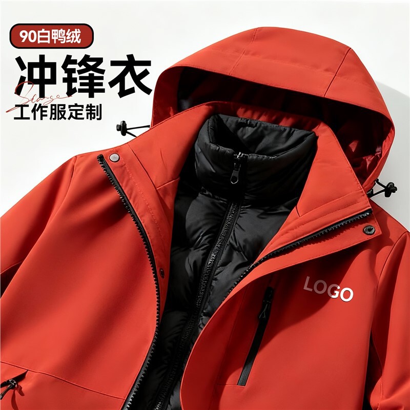 Suzaku Red Jacket Three-In-One Jacket Customized Work Clothes Printed Logo Group Employee Coldproof down Jacket