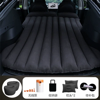 Vehicle-mounted inflatable bed: Car Sleeping Artifact - tri-fold-trunkseatback-black-round-ottoman-compatible-with-tesla-model-y-includes-cordless-battery-powered-air-pump