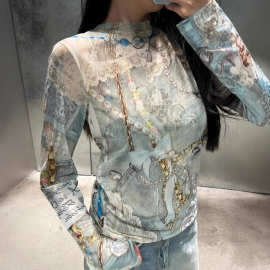 毒家版本2025早秋新款AC家蕾丝打印印花雪纺防晒圆领长袖T恤男女