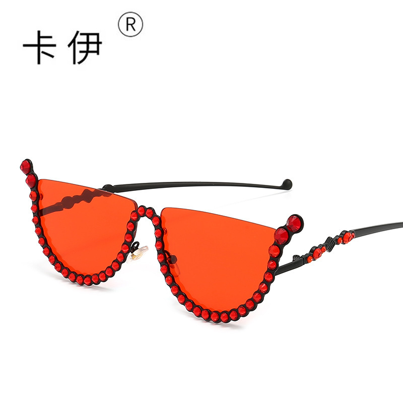 New Arrival Gorgeous Diamond-encrusted Sunglasses Cross-border Fashion Half-frame Women Trendy Glasses Stage Studio Street Photograph Decorative Sunglasses