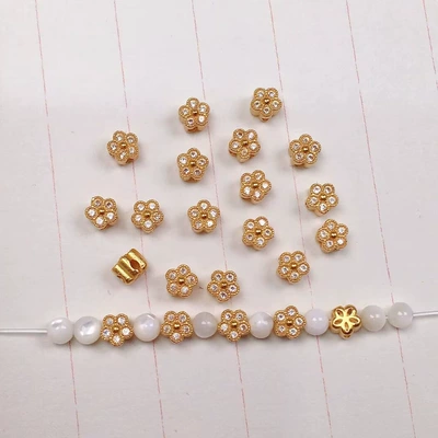 s925 silver gold-plated White Diamond five-petal flower accessories bracelet necklace string decoration diy handmade beads semi-finished products