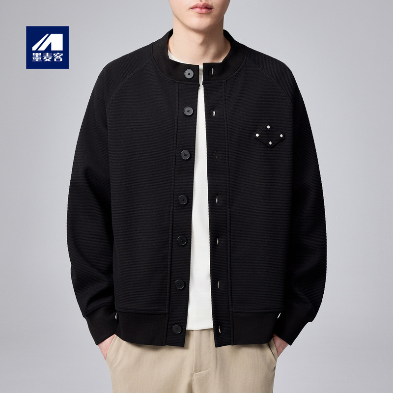 Momoike 400g Horizontal Texture Raglan Sleeve Jacket Men's 2025 Autumn New Style Henry Collar Men's Jacket 81151