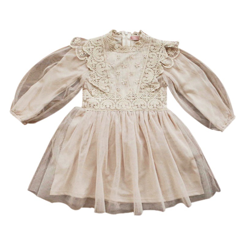 2024 otoño fresa Shan ropa infantil coreana niños niñas vestido de tul con manga de linterna francesa en stock