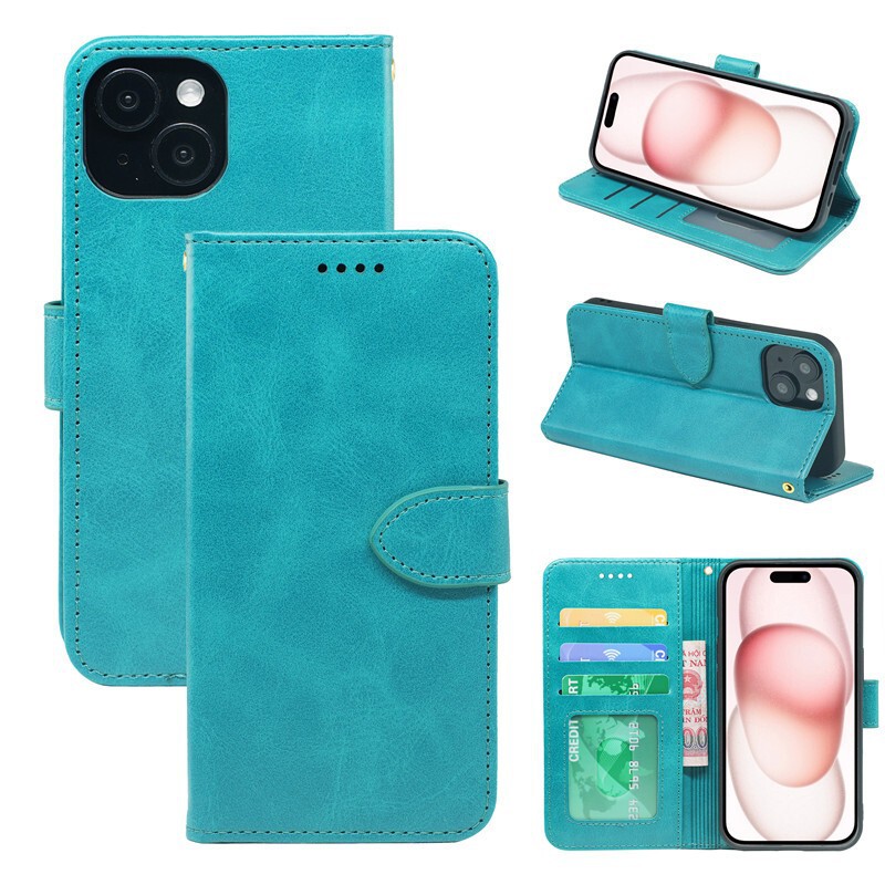 Suitable for iPhone 16E Calfskin Photo Frame Mobile Phone Leather Case 17Pro Max Flip Case Protective Cover Ip15
