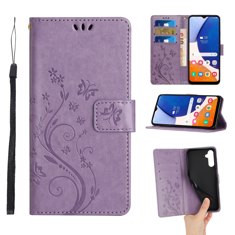 Suitable for Samsung M54 5g Mobile Phone Leather Case M14 Butterfly Embossed Card Slot Wallet Protective Case Xiaomi 15t Solid Color