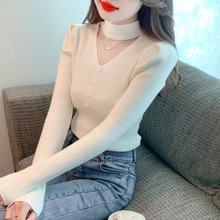 【现货】纯欲挂脖针织毛衣打底衫女春秋设计感气质泡泡袖内搭上衣