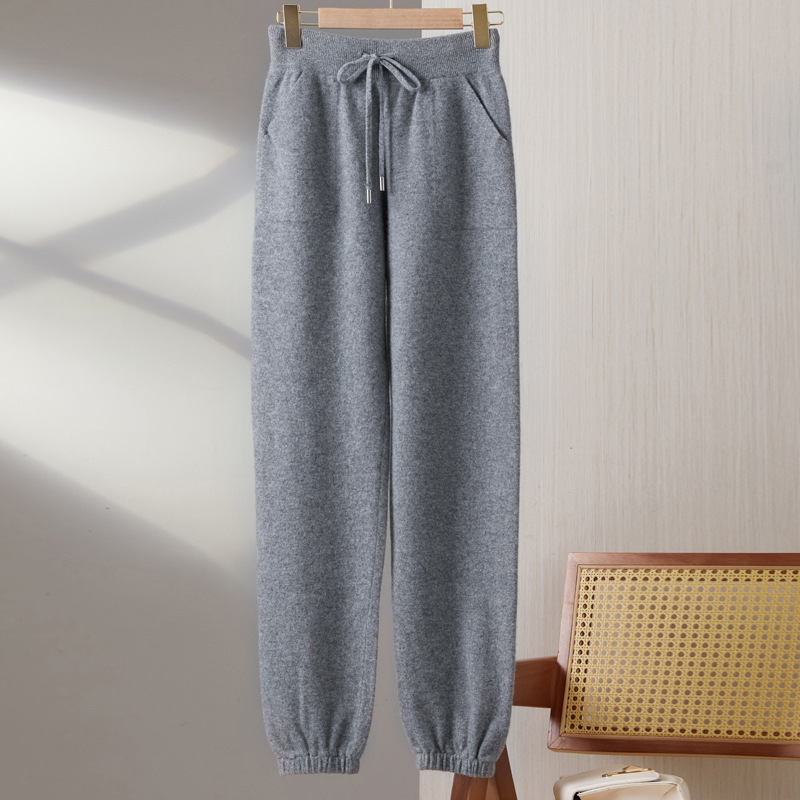 Knitted wool pants women's comfortable early spring casual pants draping necked lace-up pants Knitted wool pants women's comfortable early spring casual pants draping necked lace-up pants