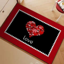 新款红色喜庆入户丝圈地垫爱心玄关门垫可裁剪防滑耐脏地毯