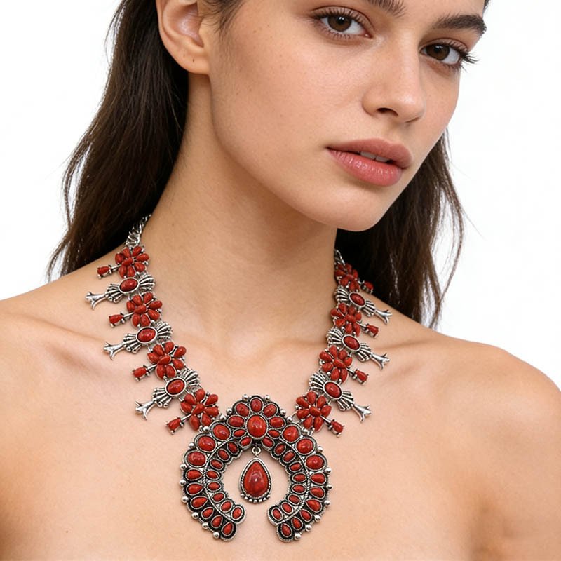 fashionable retro turquoise denim ethnic necklace