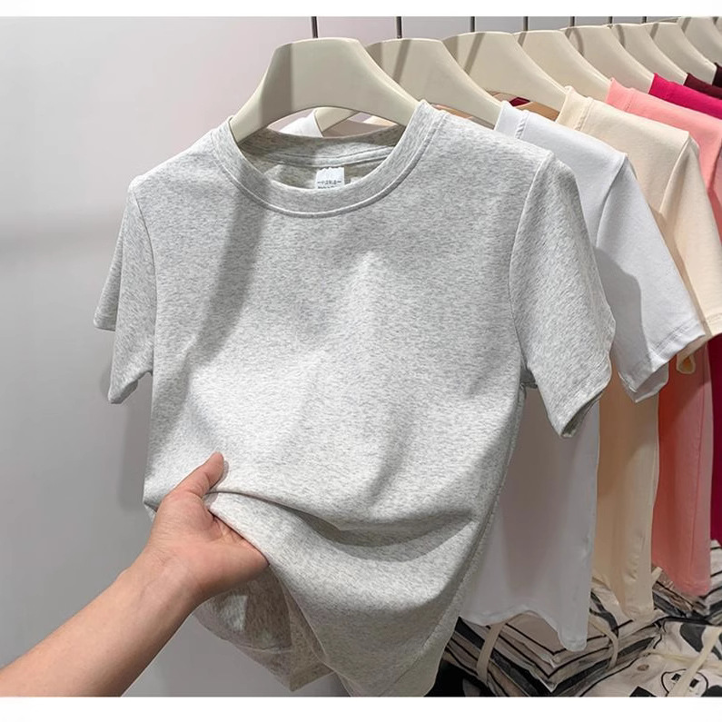 Casual Summer T-shirt For Women Short-sleeved Solid Colour Top_voghion.com