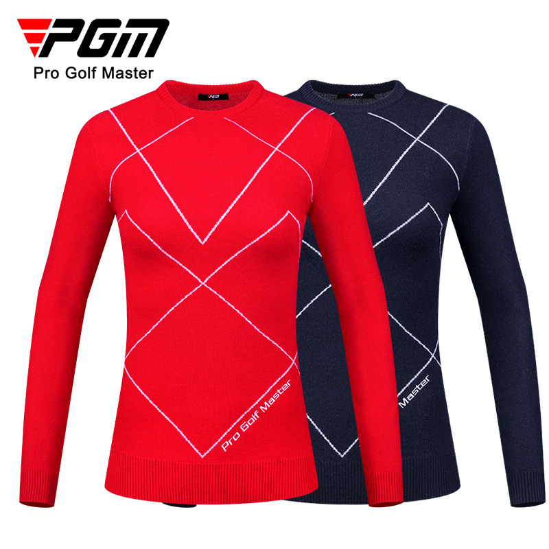 Áo len dài tay cổ tròn nữ PGM mùa thu đông giữ ấm chống lạnh — YF496-màu đỏ, YF496-màu xanh nước biển