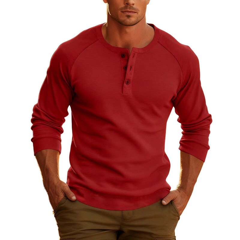 Cross-Border Men's Autumn and Winter Men's Henley Shirts European and American Men's Long-Sleeved T-Shirts Amazon Export Outdoor Bottoming Shirts