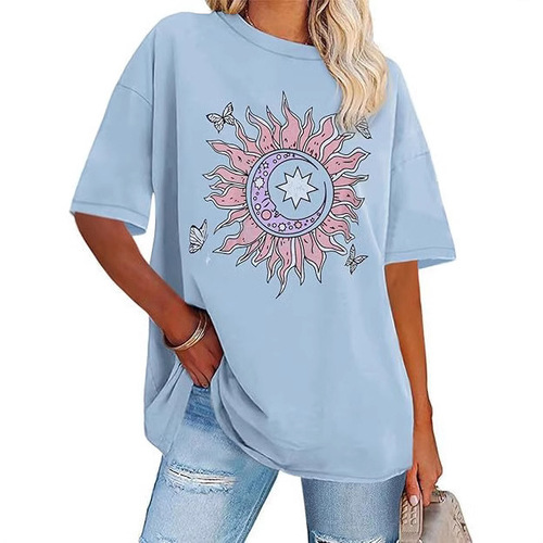 Women's Summer Short-Sleeve Loose T-shirt with Sunflower 3D Print Pattern