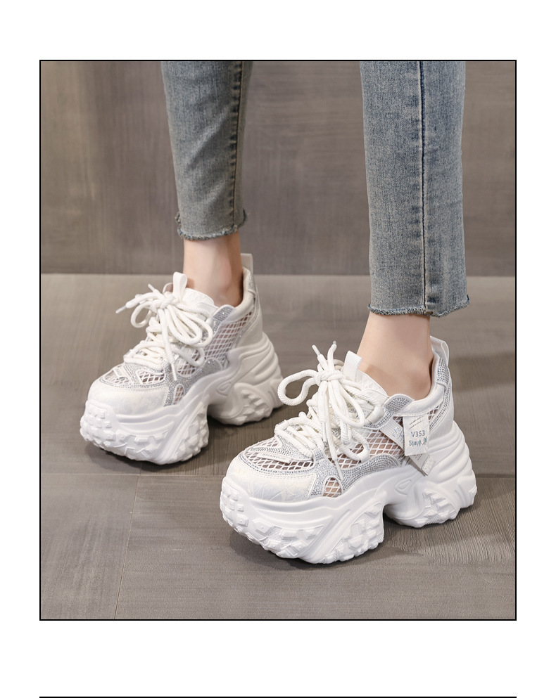 Giày sneaker nữ đế dày tăng chiều cao lưới thoáng khí phong cách daddy — màu trắng chi tiết 16