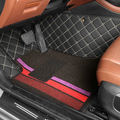 Customized Car Floor Mats, Modelə uyğun ayaqaltı - black-black-color-strip-wear-resistant-king