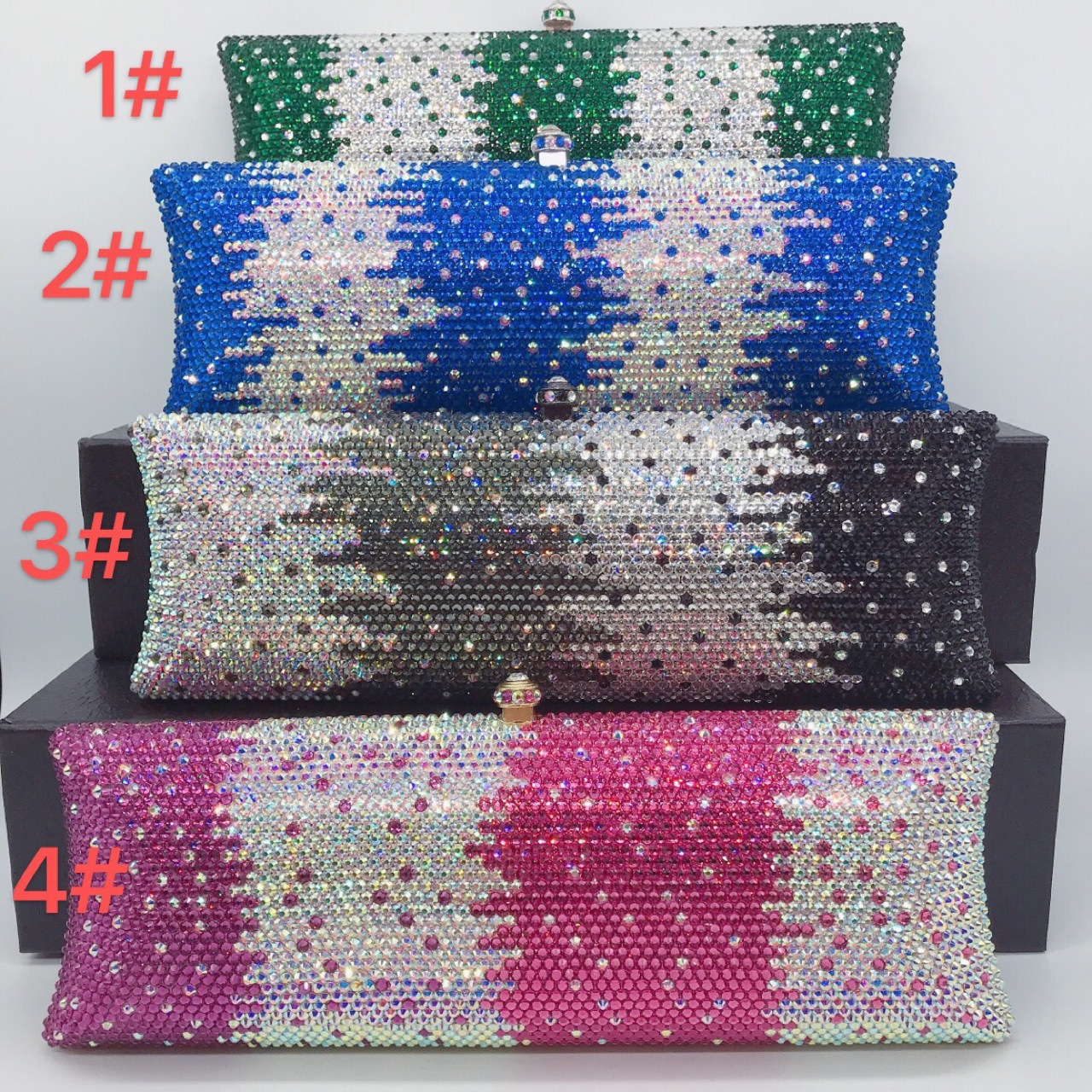Túi clutch nữ đính đá rhinestone cầm tay hộp cứng dự tiệc — 10 # xanh ngọc chi tiết 1