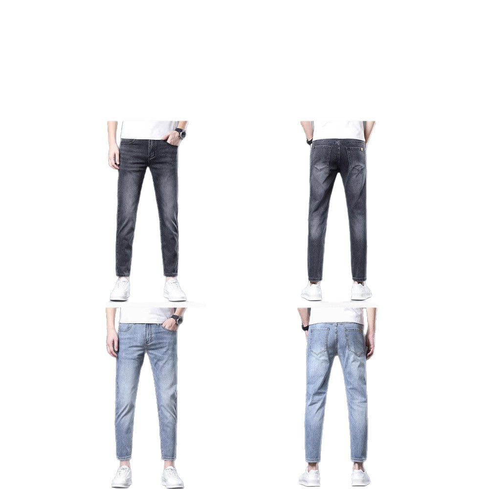 Ice Silk Cropped Jeans for Men, Straight Slim Fit, Korean Style Trendy Men's Summer Thin Pants for Spring and Autumn