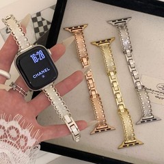 蕾丝锆石金属表带适用于苹果iwatch23456789S10手表腕带apple表带