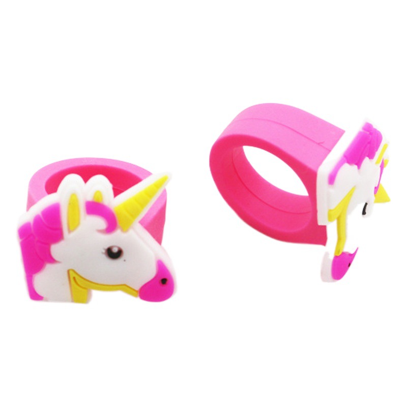 Amazon children's cartoon unicorn ring PVC soft rubber ring rainbow toy baby kindergarten gift