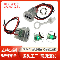 TYPE-C母座2pバックル注入USB C母頭typec溶接線防水透明ランプ付き電気スタンド充電口