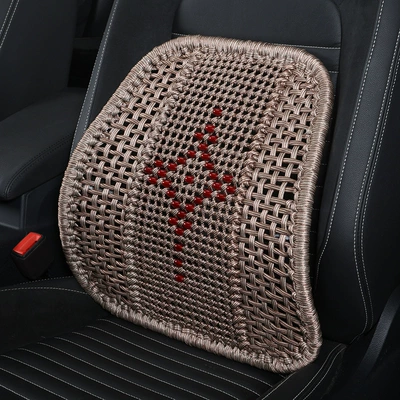 Car waist support summer hand-woven ice silk waist support car backrest waist pillow office chair waist protection sedentary waist cushion pillow (Waist support) - bold-chinese-knot-beige