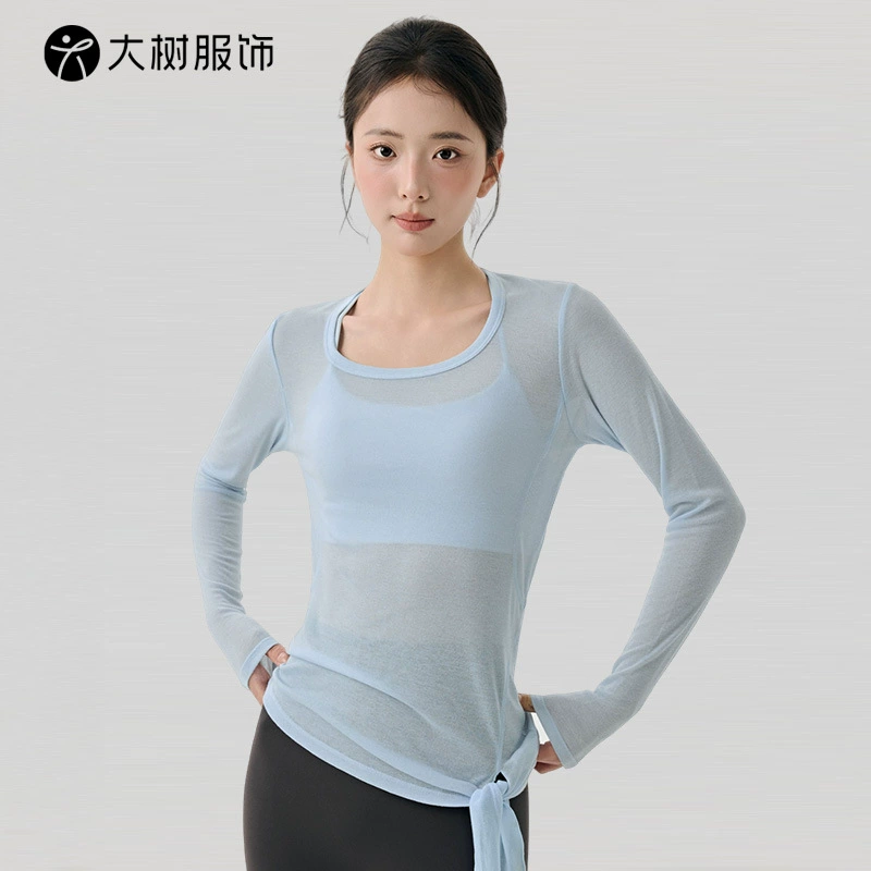 Облегающий женский топ для йоги с длинными рукавами и боковыми разрезами, дышащая и утягивающая тонкая, приятная для кожи, слегка прозрачная спортивная блузка для пилатеса.