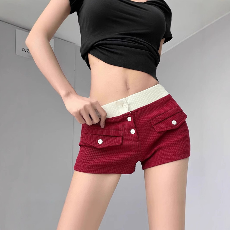 Trendy Influencer Figure-Flattering Low-Rise Hip-Lifting Printed Pocket Casual Shorts Sweet Versatile Wide-Leg Hot Pants for Summer