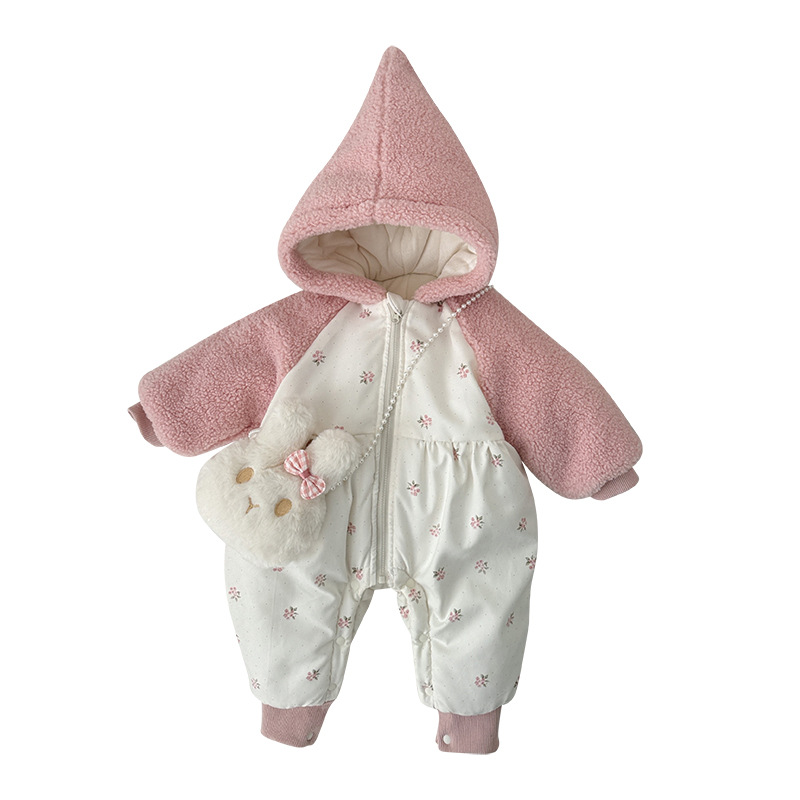 Ropa de bebé Ropa de invierno más terciopelo acolchado 1 mono estilo occidental lindo mamelucos de bebé grueso y cálido traje de salida 2