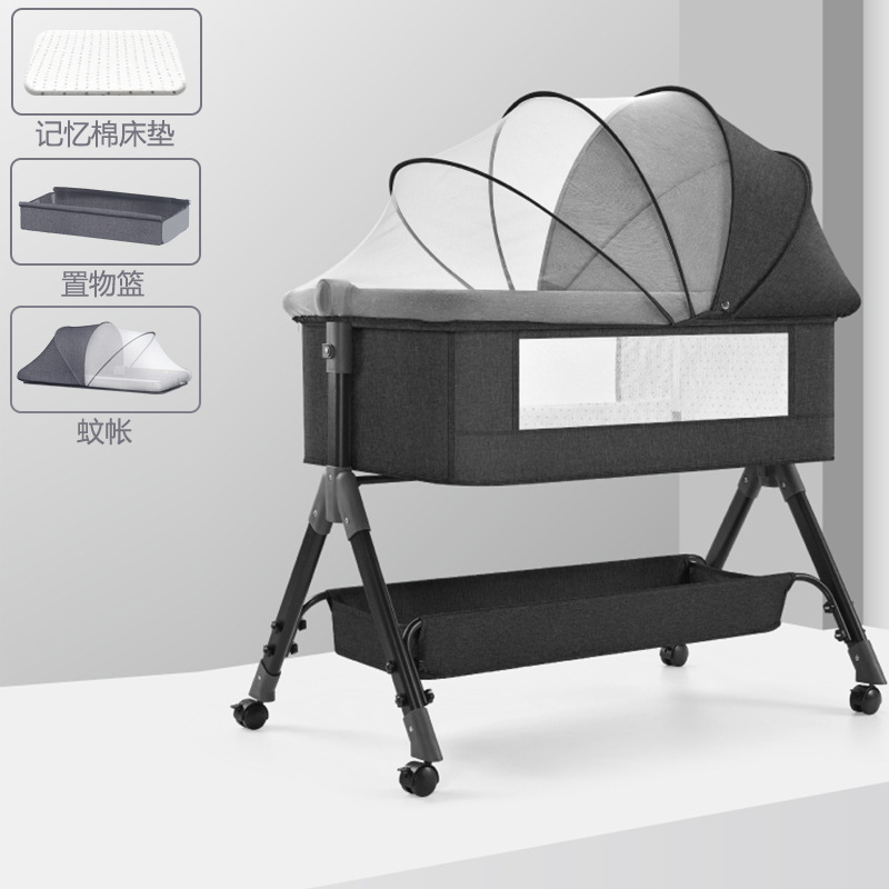 Cuna de bebé Cama lateral Cama de recién nacido Cama grande de costura Cama de cuna para bebé Cama para niños Multifuncional móvil plegable