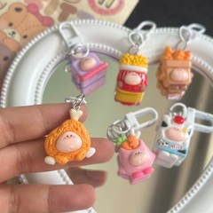 Cute food toys with toot-faced keychains, cartoon food pendants, girly heart pendants, bestie accessories, gift ornaments