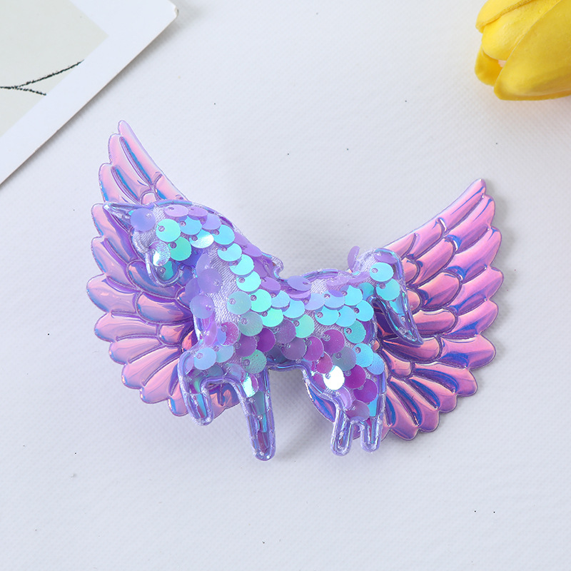 20g Weight Hair Clip Hair Accessories Type 1 Piece Quantity Holiday, Daily Occasion Cartoon, Angel, Unicorn, Wings, Horse Pattern Women's Gender Sequins Design Cute Style Cute Women's Cartoon Angel Unicorn Sequins Hair Clip 6