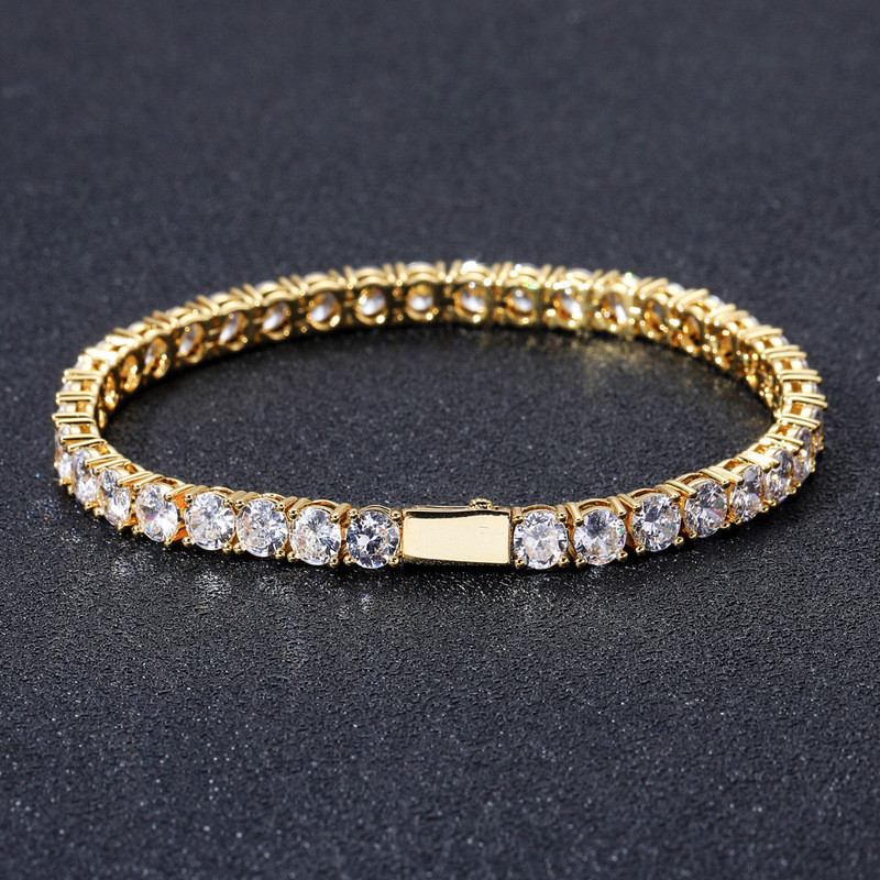 3-6mm Tennis Chain Bracelet, Popular Cross-Border European and American Style, Copper Inlaid with Zircon, Single Row Full Diamond, Light Luxury Hip-Hop, Foreign Trade Wholesale