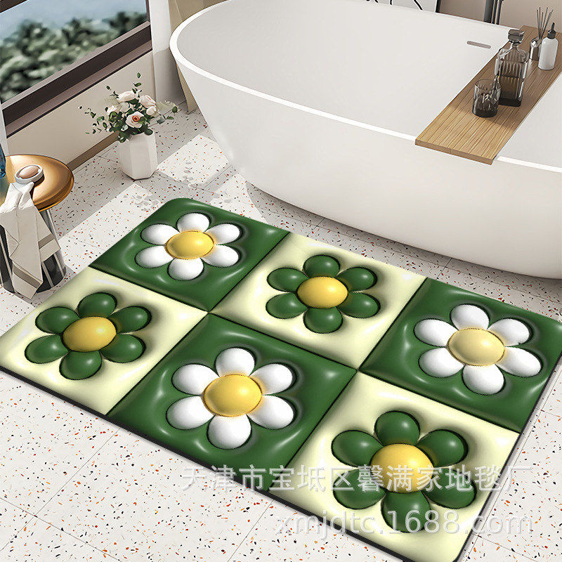 Diseño original 3D visión baño puerta antideslizante absorbente de secado rápido resistente al desgaste estera del pie simple pequeña flor absorbente