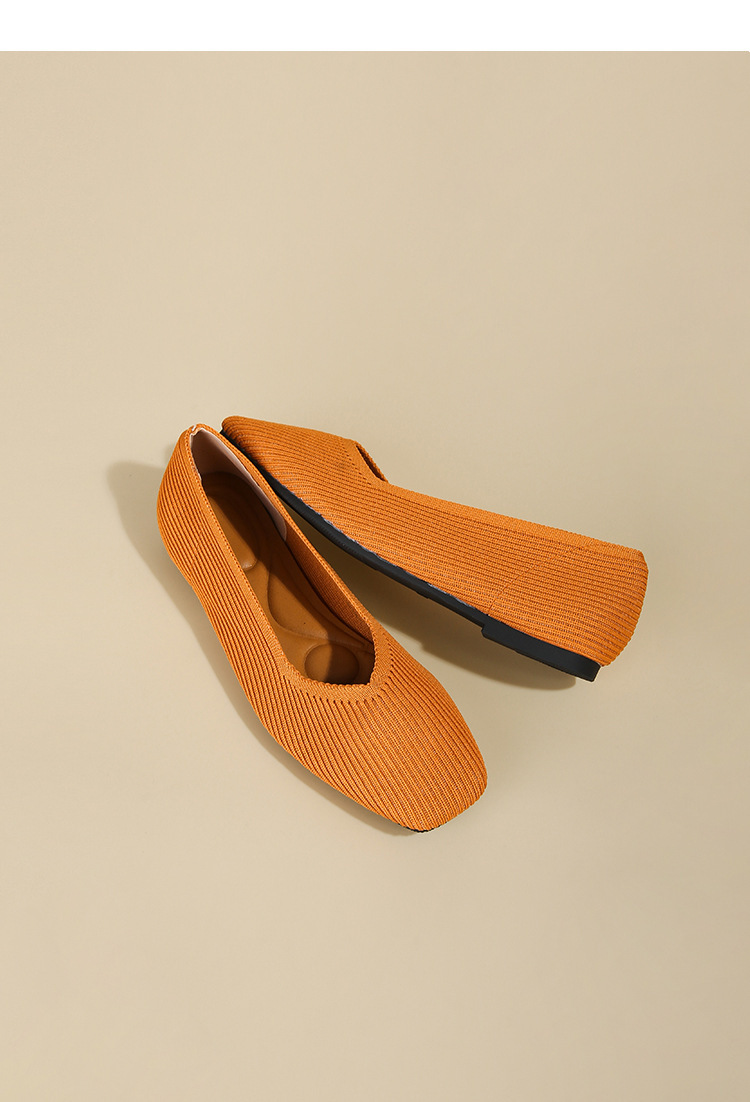 Queen's Flying Single Bean gewebte, große Damenschuhe mit flachem Boden und gestrickten Bootsschuhen mit quadratischer Zehenpartie und weicher Sohle_voghion.com