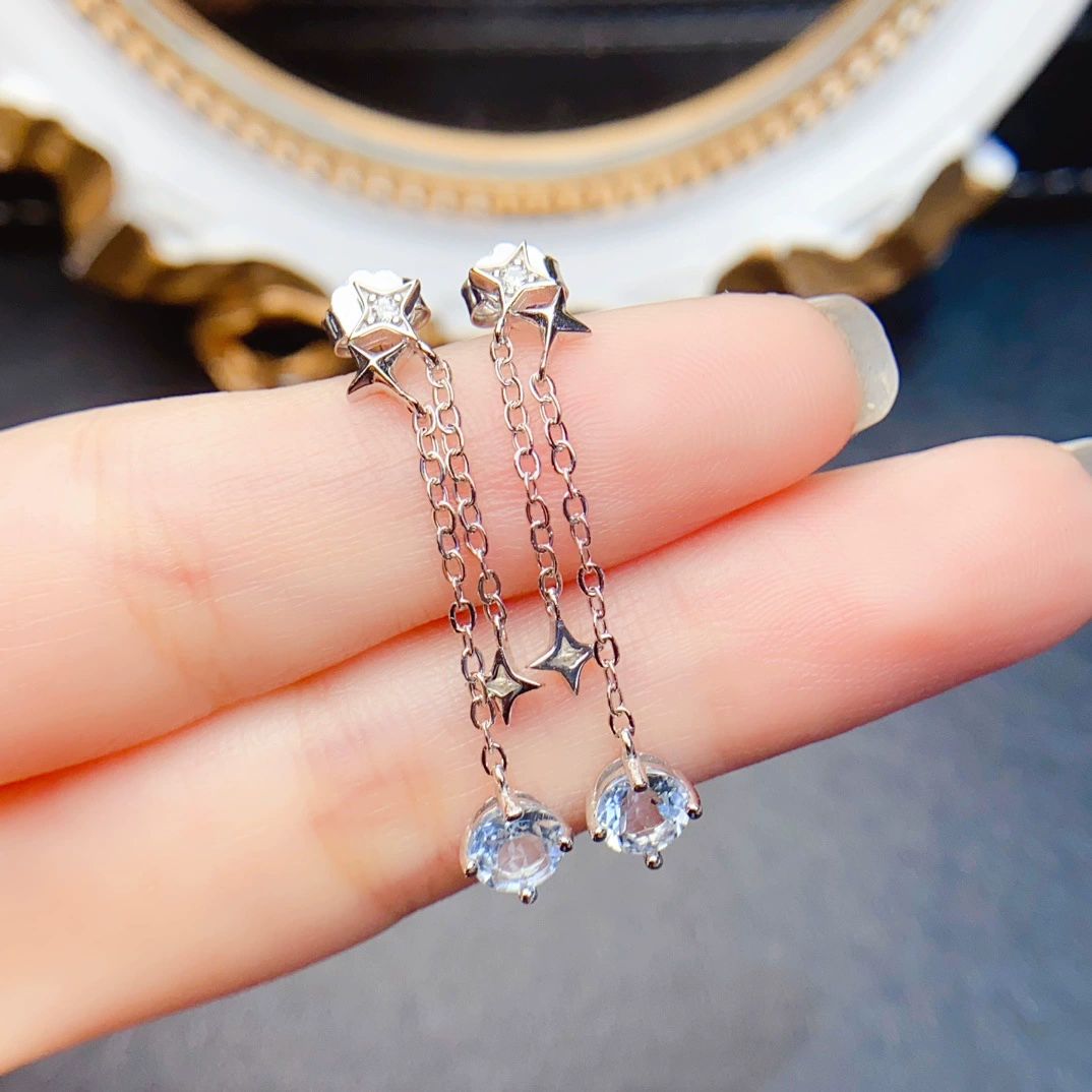 Новые серьги-гвоздики с натуральным аквамарином S925, серебро, инкрустированный основной камень 5*5 мм, универсальные модные популярные женские украшения оптом