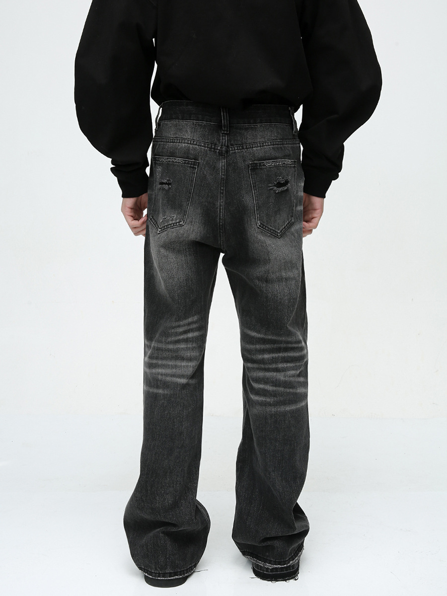 Ropa para hombre MTLCLOTHES | Vaqueros de diseño moderno con dobladillo sin rematar, estilo retro americano, lavados, desgastados y rotos