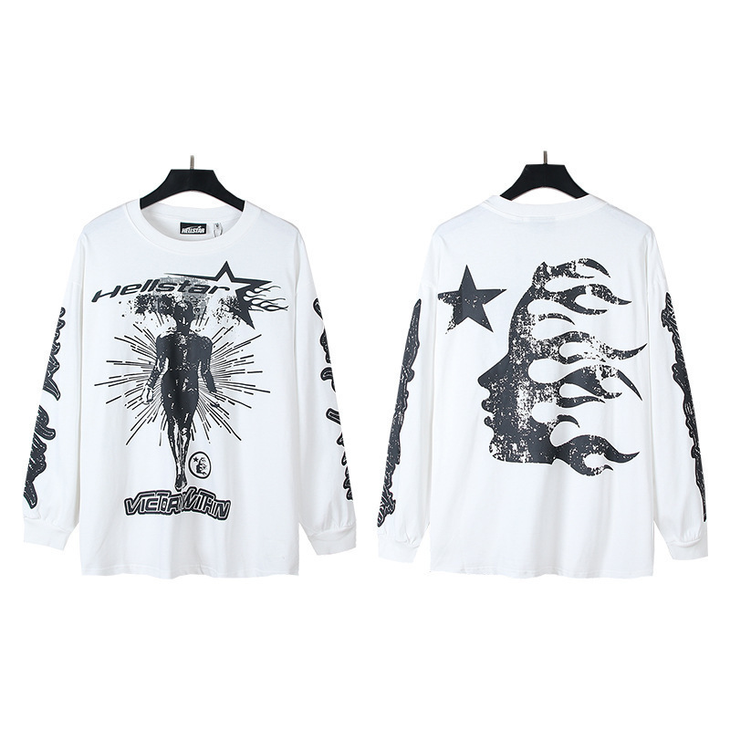 地獄星アメリカ長袖tシャツ男性ins街頭ファッションブランド上着秋冬ゆるいカジュアル綿シャツ|undefined