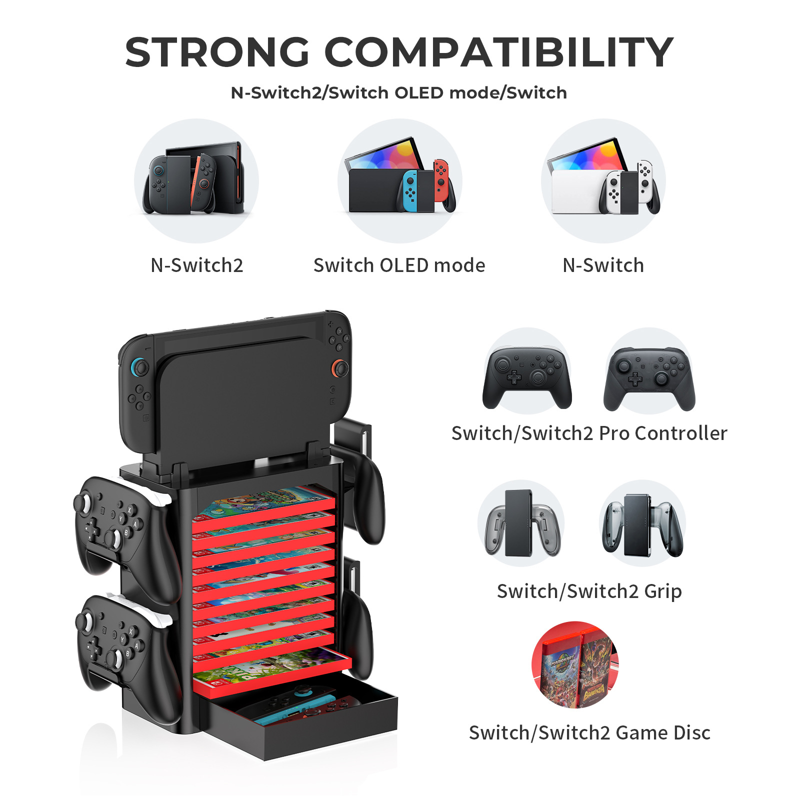 Jys Switch 2Nd Generation Multifunctional Storage Stand Switch Disc Holder Ns2 Console Stand Disc Rack