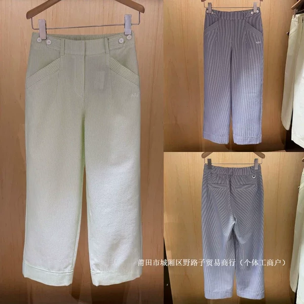 26 New Korean Style Golf Apparel for Women: Striped Wide-Leg Casual Comfortable Loose-Fit Pants with Pockets