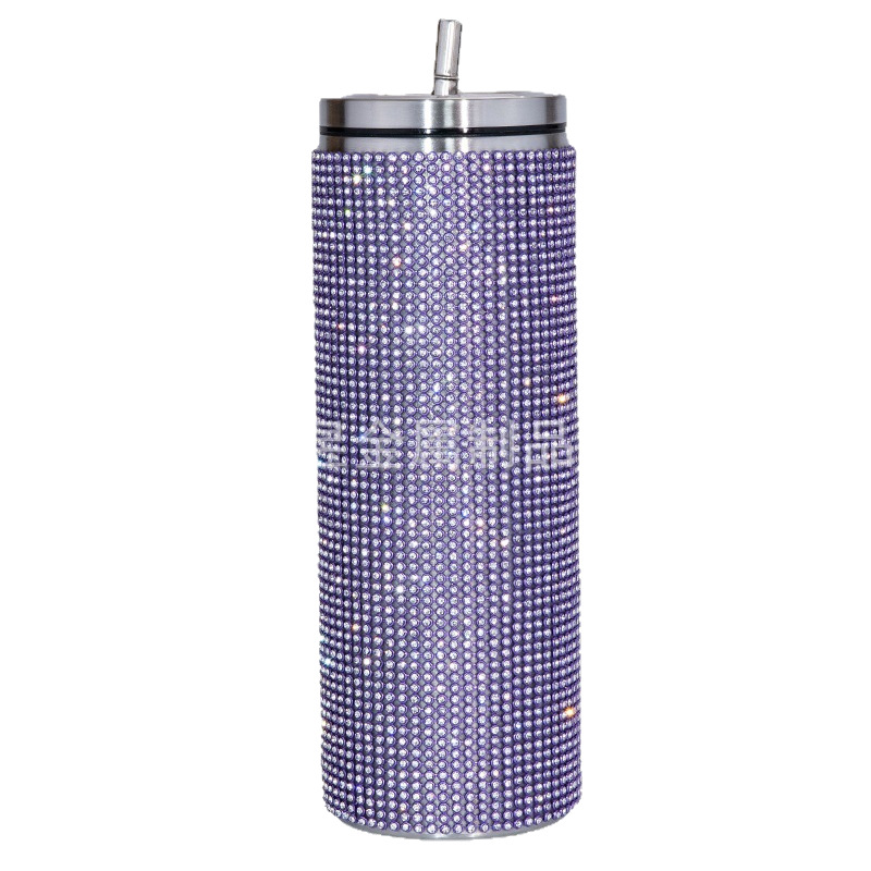 20oz/600ml marca nuevo diamante ventosa botella de agua de acero inoxidable taza de café con paja taza de vidrio bebida regalo
