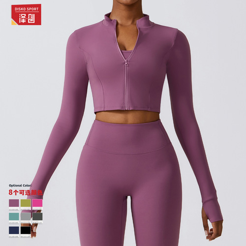 Zipper outdoor running sports yoga jacket slimming fitness long-sleeved jacket girls quick-drying yoga clothes 8047