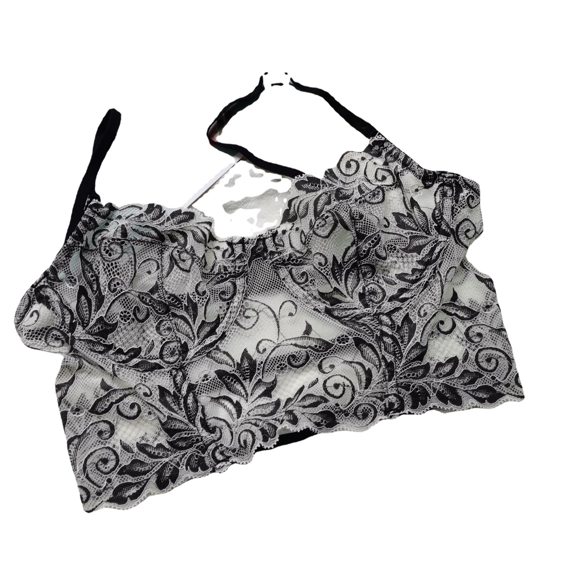 Ny sexig underklädesväst med spetsbroderier och perspektiv urholkad bh-set för stringtrosor för kvinnor_voghion.com