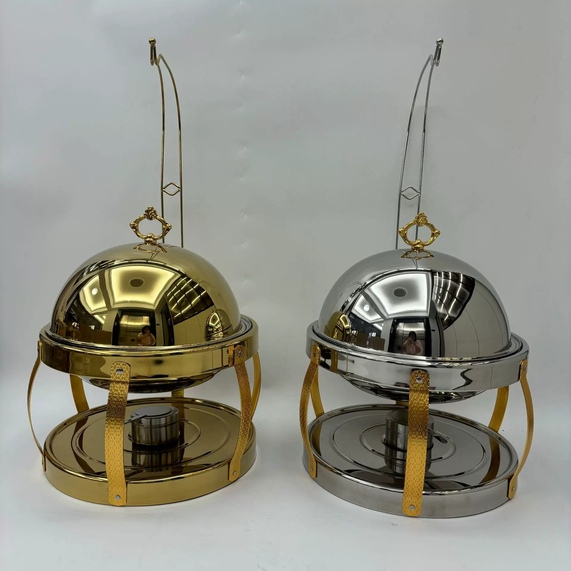 跨境货源不锈钢圆形吊盖 餐厅酒店食物加热酒精炉商用自助布菲炉