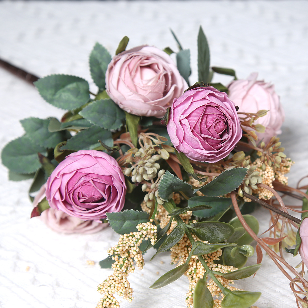 7 diamantes retro rosas frutas agujeros de alto nivel atmósfera flor de simulación decoración de la sala de estar props de disparo de boda