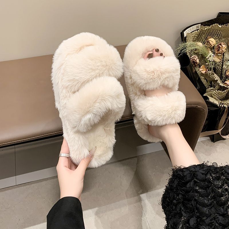厚底甜美蝴蝶结毛毛拖鞋女2025年秋季时尚百搭可爱雪莉玫一字拖鞋|undefined