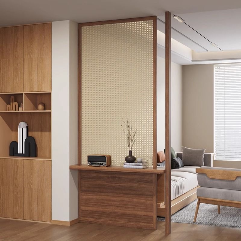 Chinese-Style Screen Partition Solid Wood Living Room Entrance Entrance Facing the Door Storage Rack Nailed Rattan Modern Simple Partition