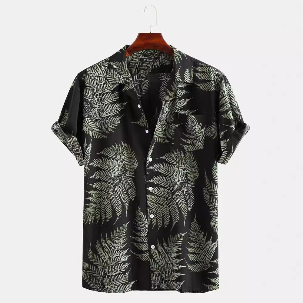 European and American men's casual loose beach wear maple leaf printed short-sleeved shirt Southeast Asia Hawaii multi-color shirt